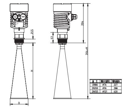 調(diao)頻雷達物(wu)位/液位計(ji)外形尺寸(cun)圖