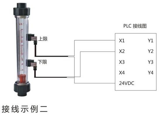 帶報警(jing)開關式塑(su)料管流量(liang)計接線示(shi)例二